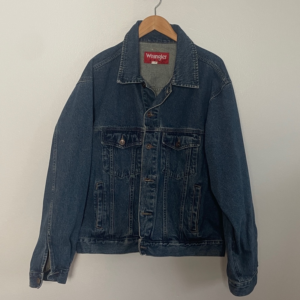 Vintage Wrangler Dark Blue Denim Jacket Size Mens L Womens XL